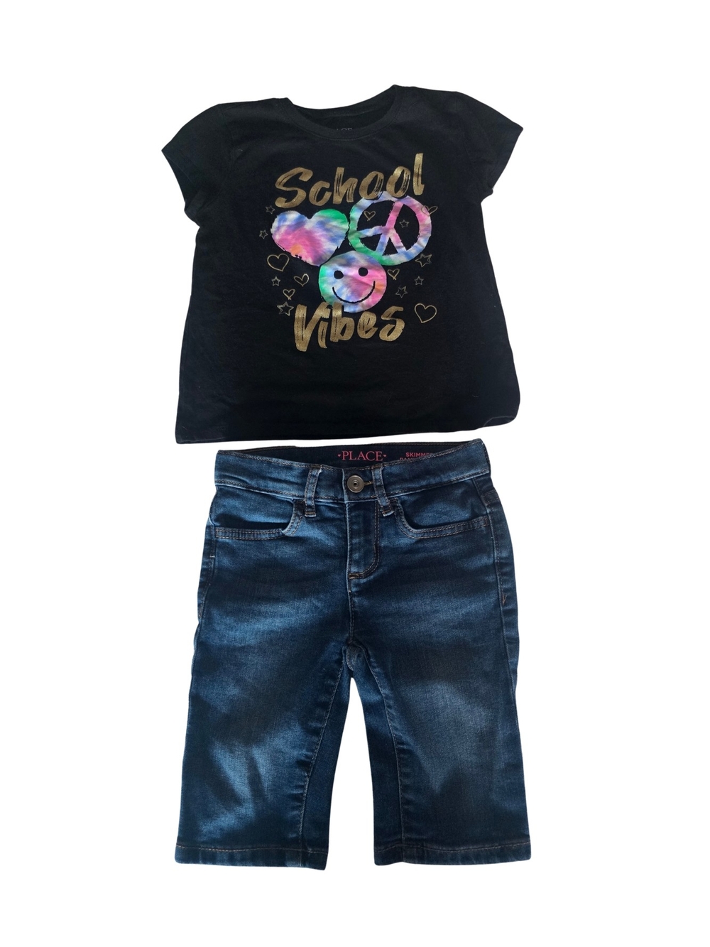 Place Girls Dark Blue Capri Jeans With Graphic Tee Size 5